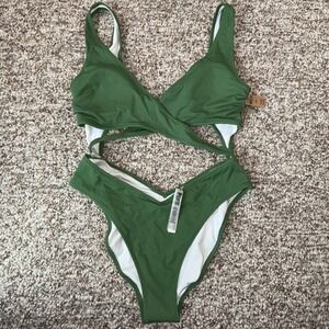 Womens PINK Victoria's Secret Green One Piece Swimsuit Size Medium NWT Slim Cut